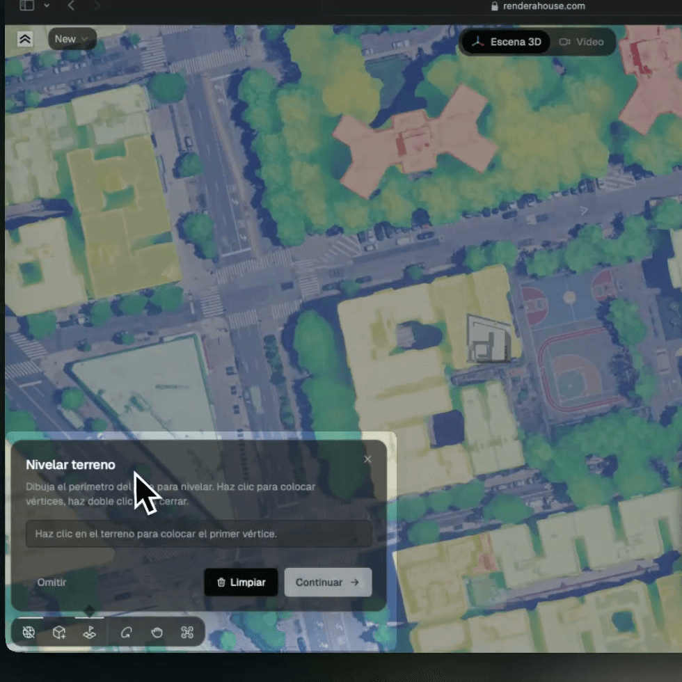 Aplane o terreno — o painel sobre a vista superior com cores por altura