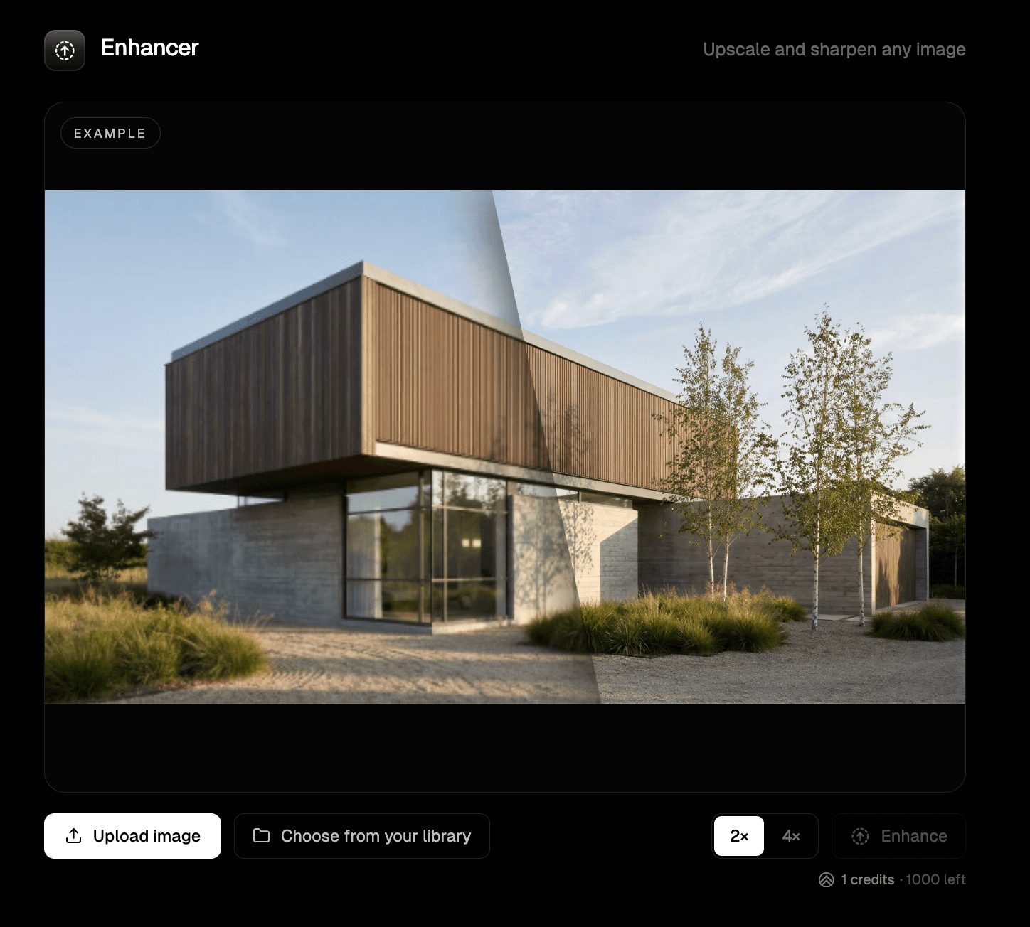 The Enhancer tool with an example before / after comparison