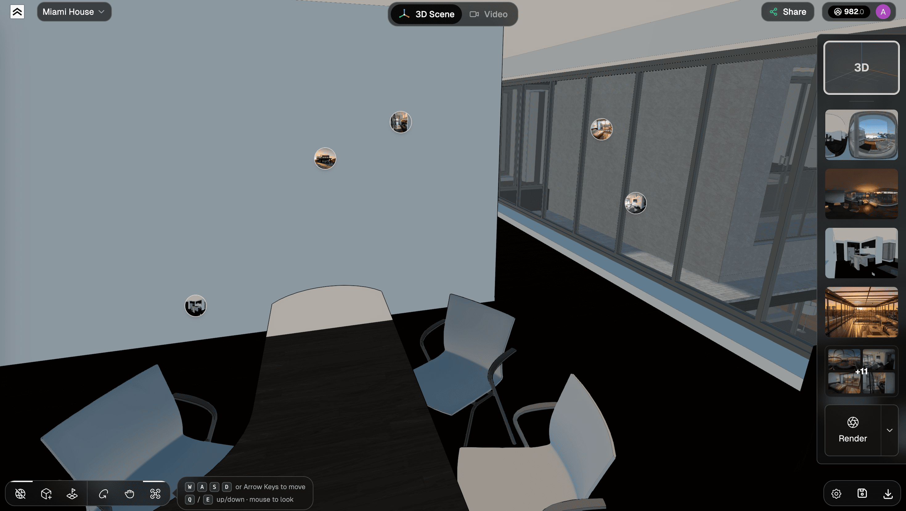 Exploring the 3D scene with the fly controls