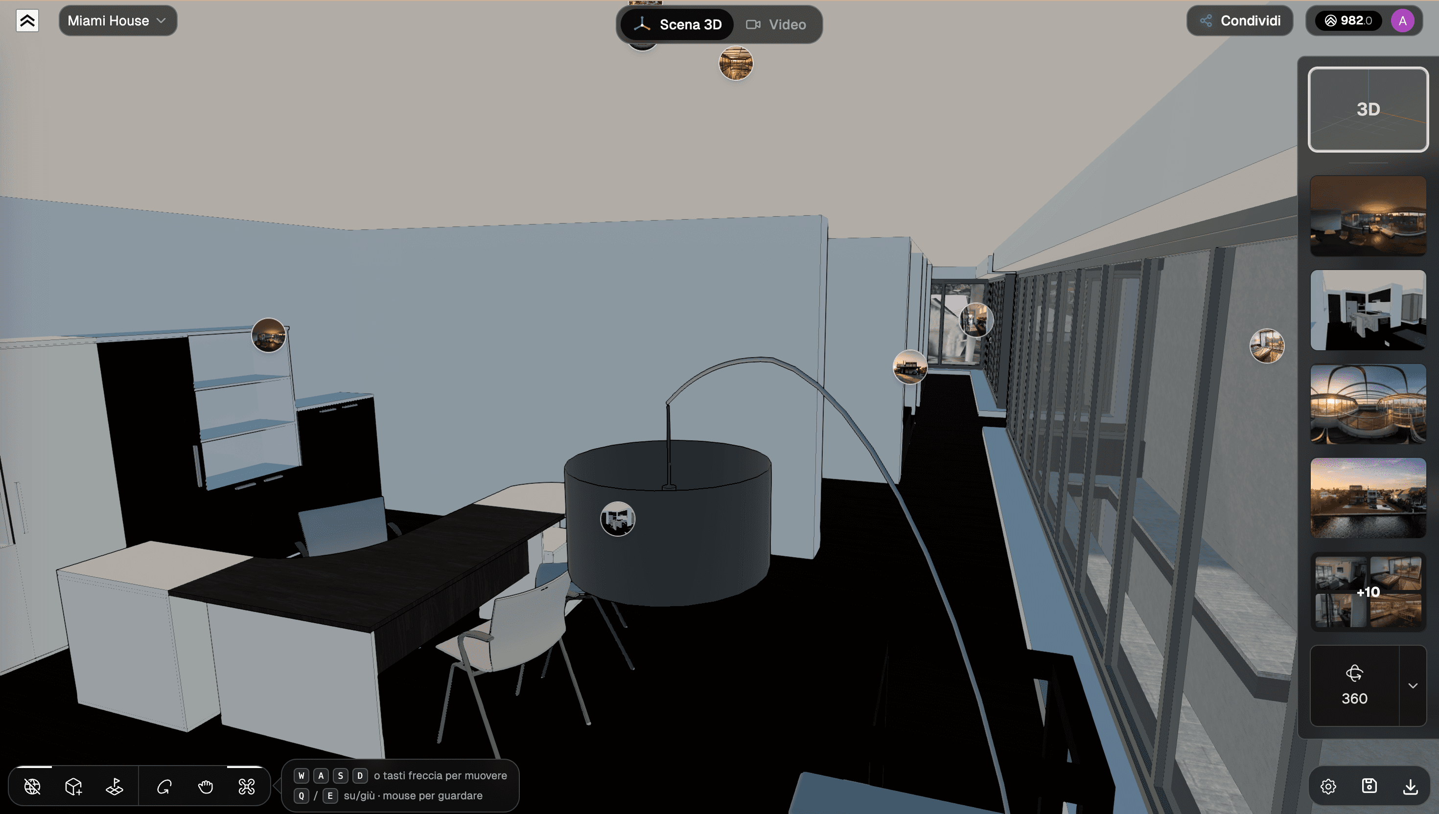 Esplorare la scena 3D con i controlli fly