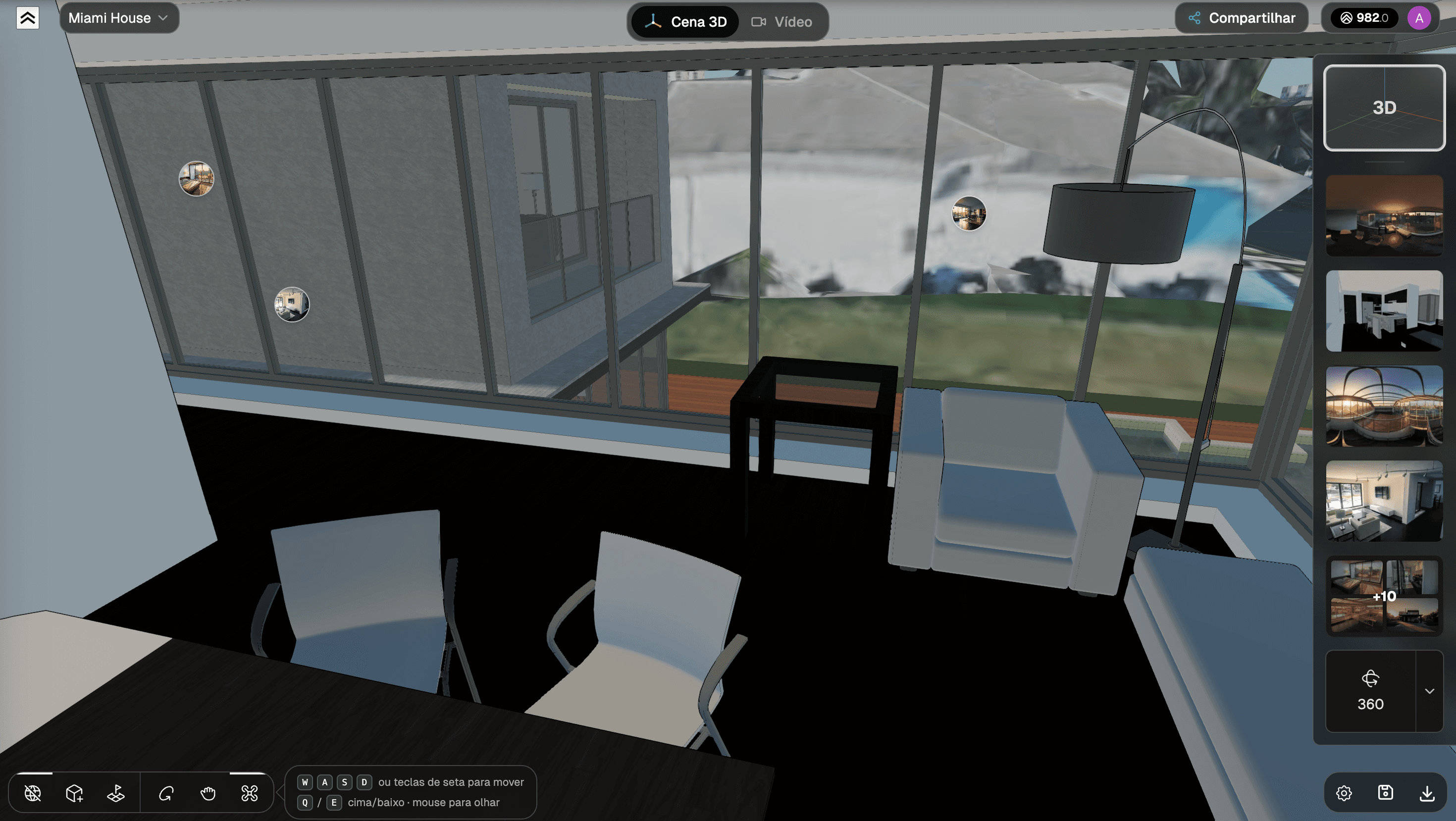Explorando a cena 3D com os controles fly