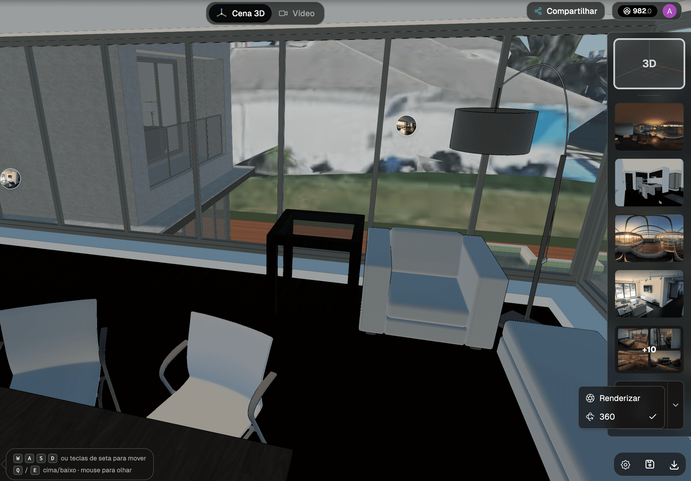 O botão dividido Render / 360 com a opção 360 no menu