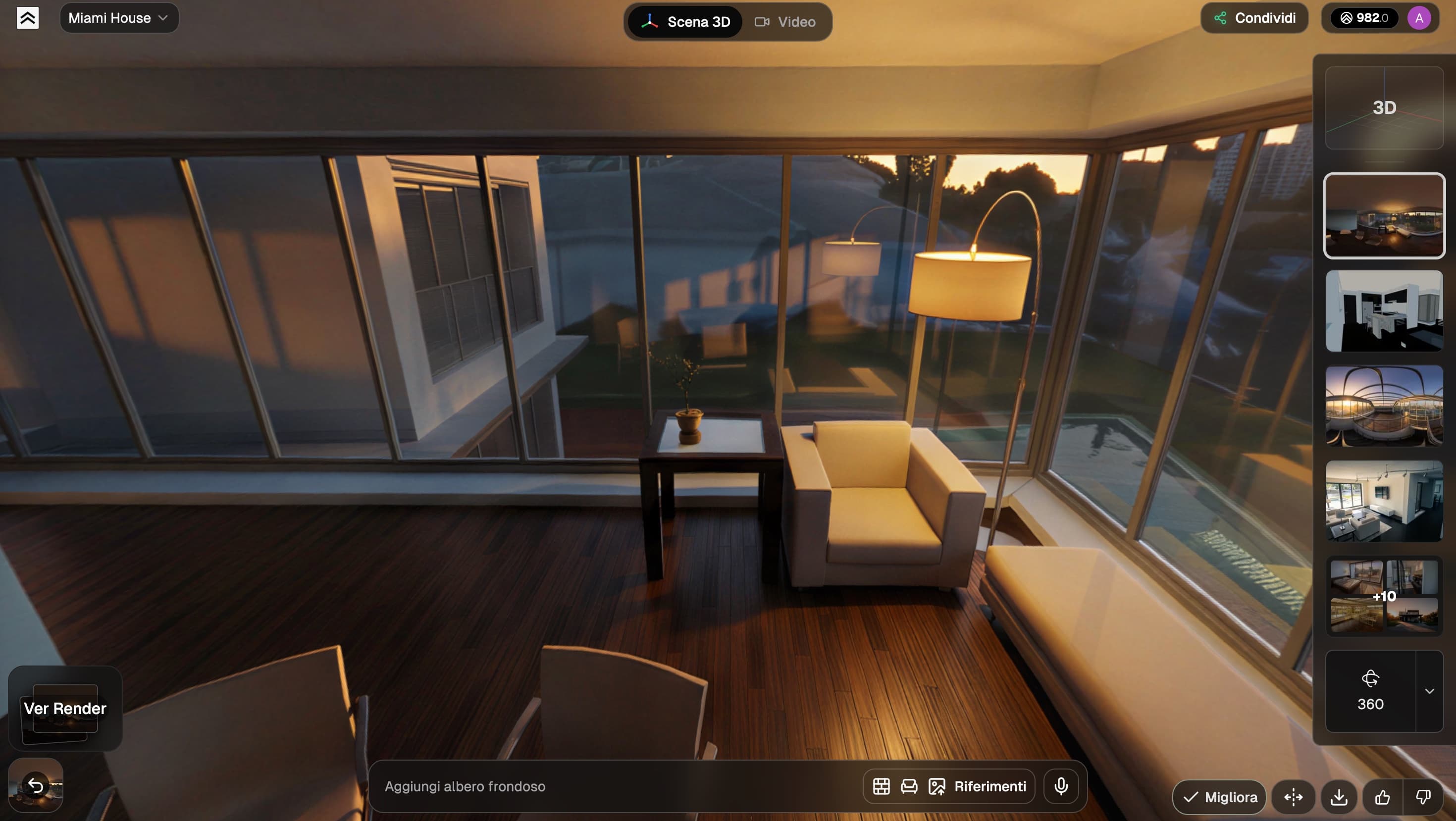 Esplorare un render 360 finito dentro il visore immersivo