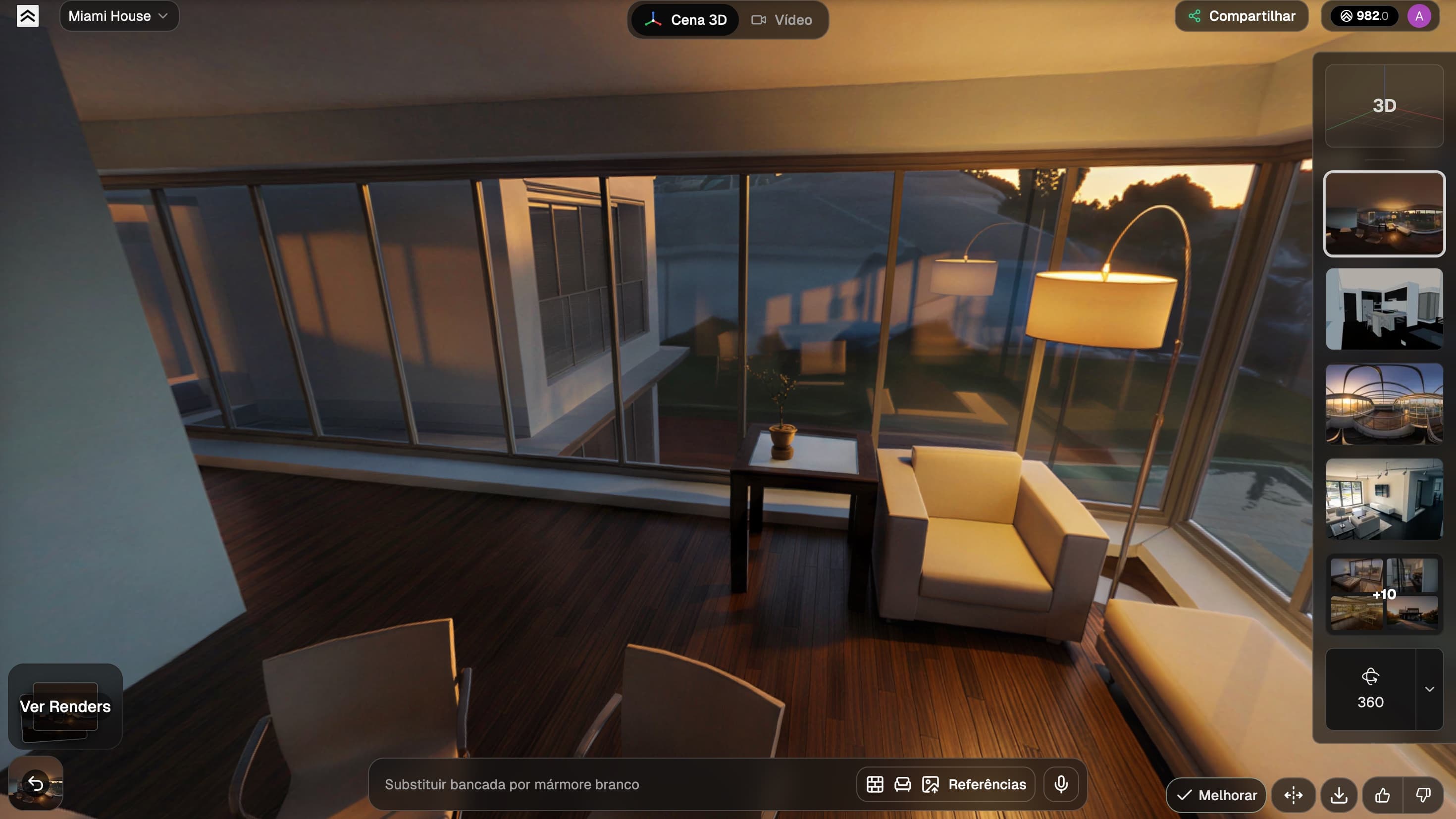 Explorando um render 360 finalizado dentro do visualizador imersivo