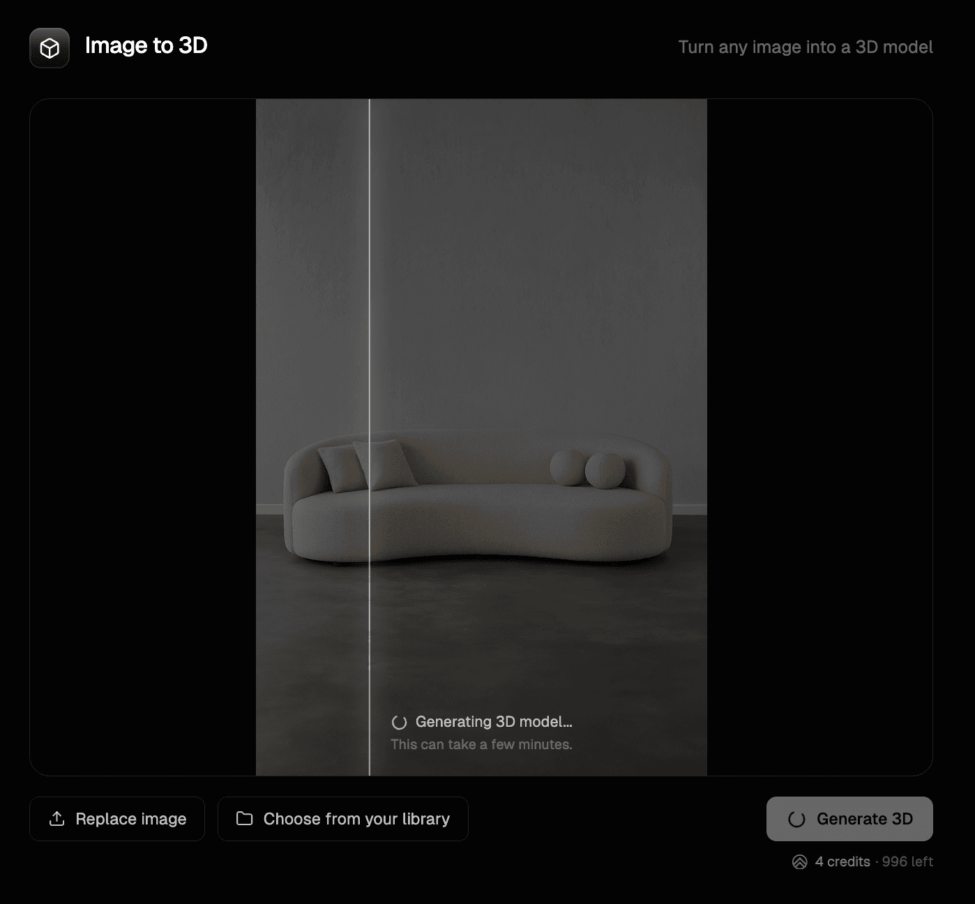 Run Image to 3D step in the Render a House Image to 3D workflow