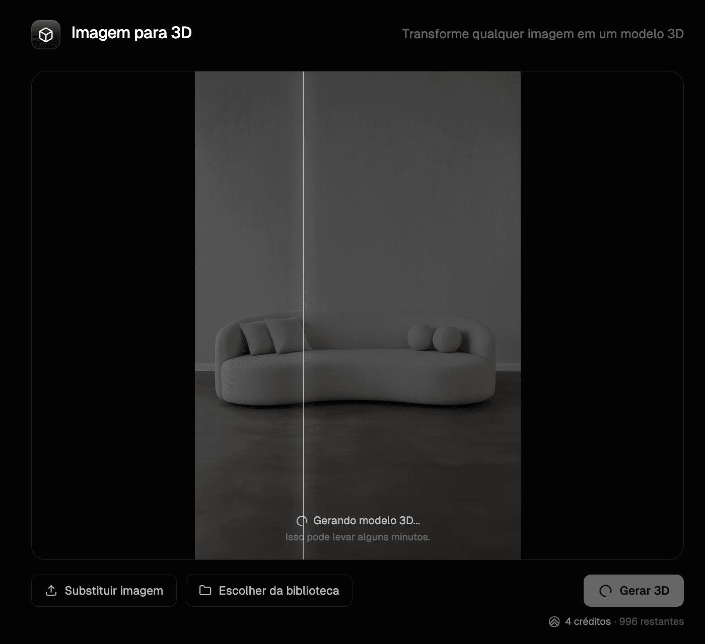 Execute o Image to 3D no fluxo Image to 3D do Render a House