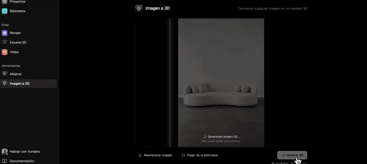 Ejecuta Imagen a 3D en el flujo de Imagen a 3D de Render a House