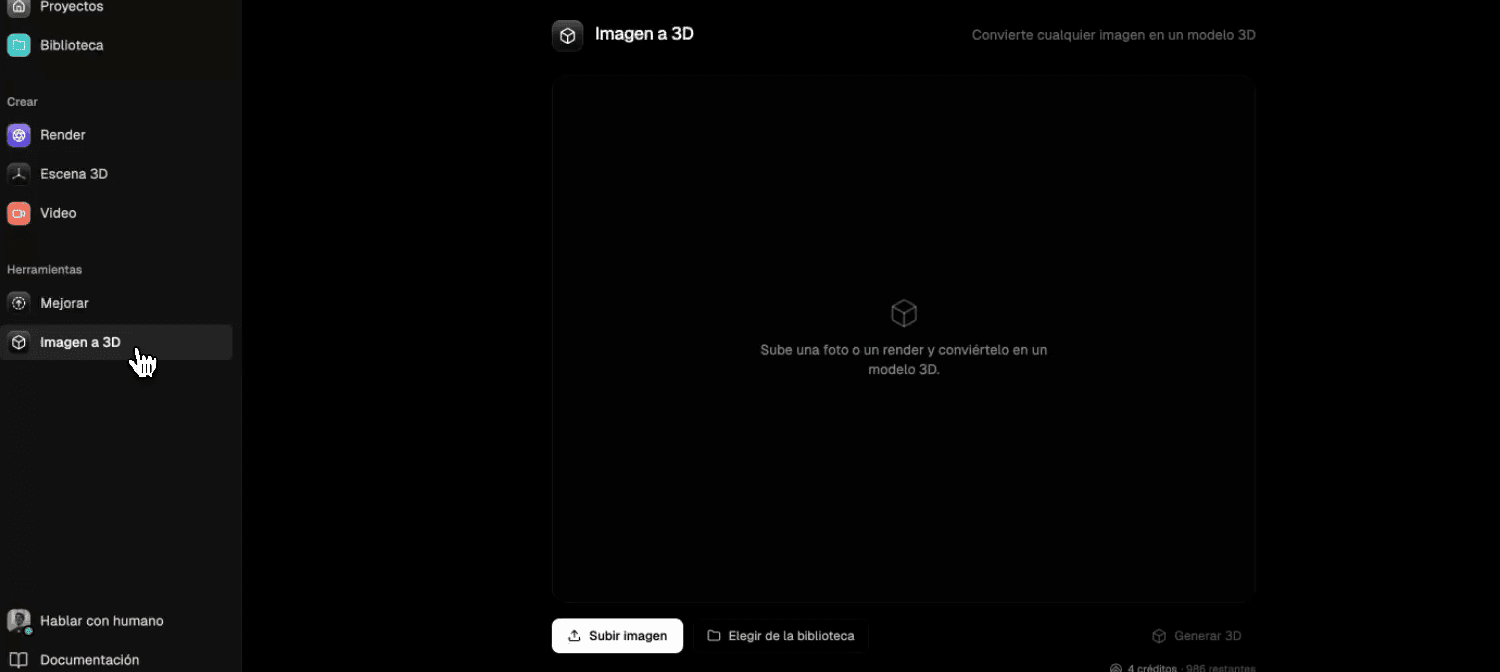 Elige una imagen de objeto en el flujo de Imagen a 3D de Render a House