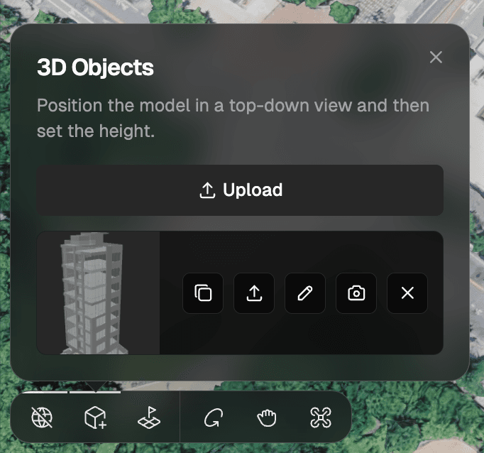 Open the 3D Objects panel and click Upload to add another model