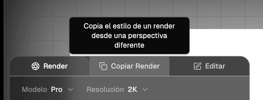 Pestaña Copiar Render