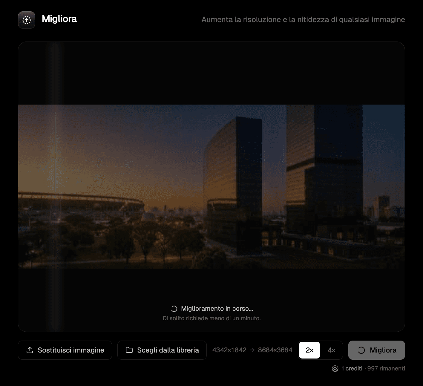 Lo strumento Migliora mentre elabora un'immagine