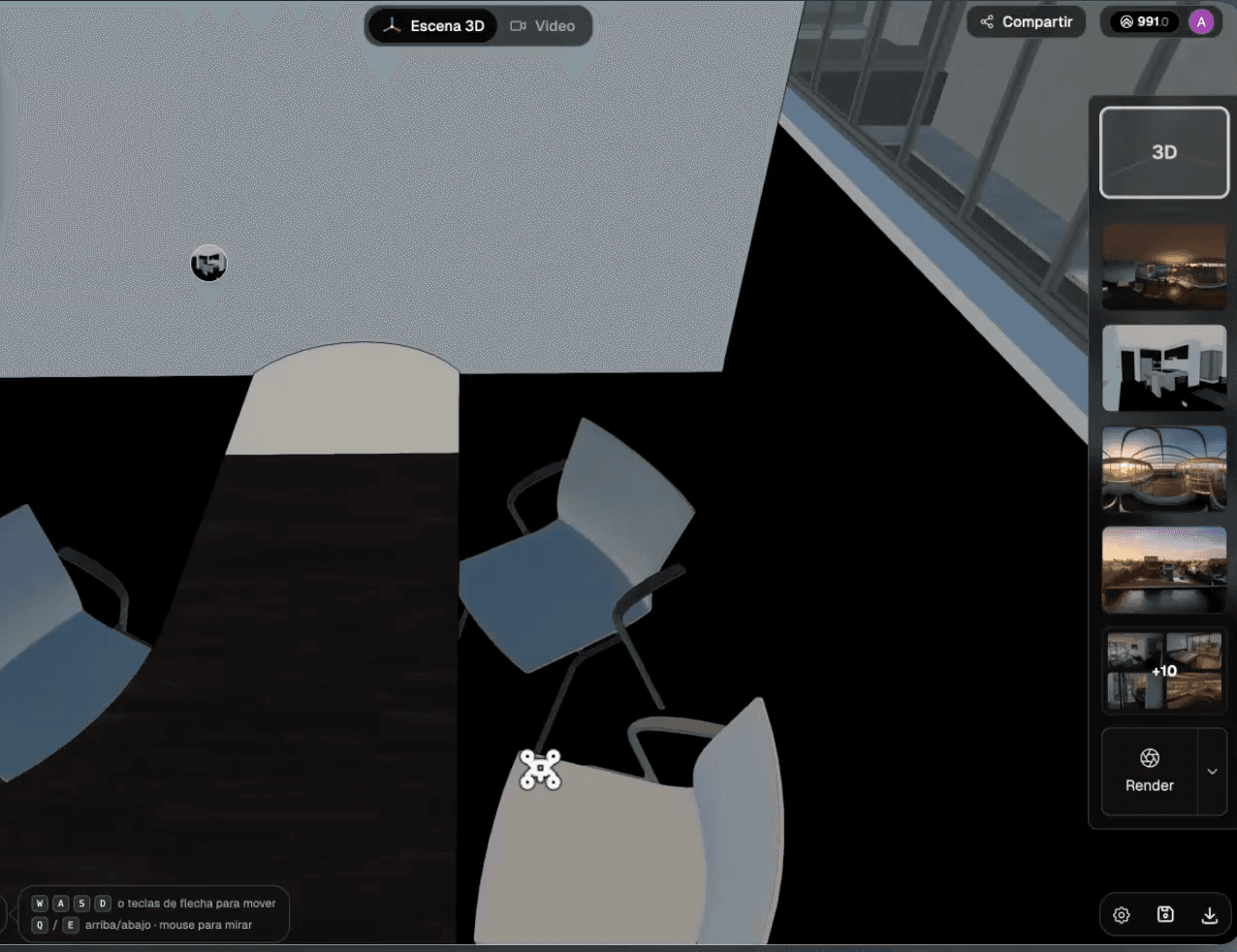 Exploring the 3D scene with the fly controls