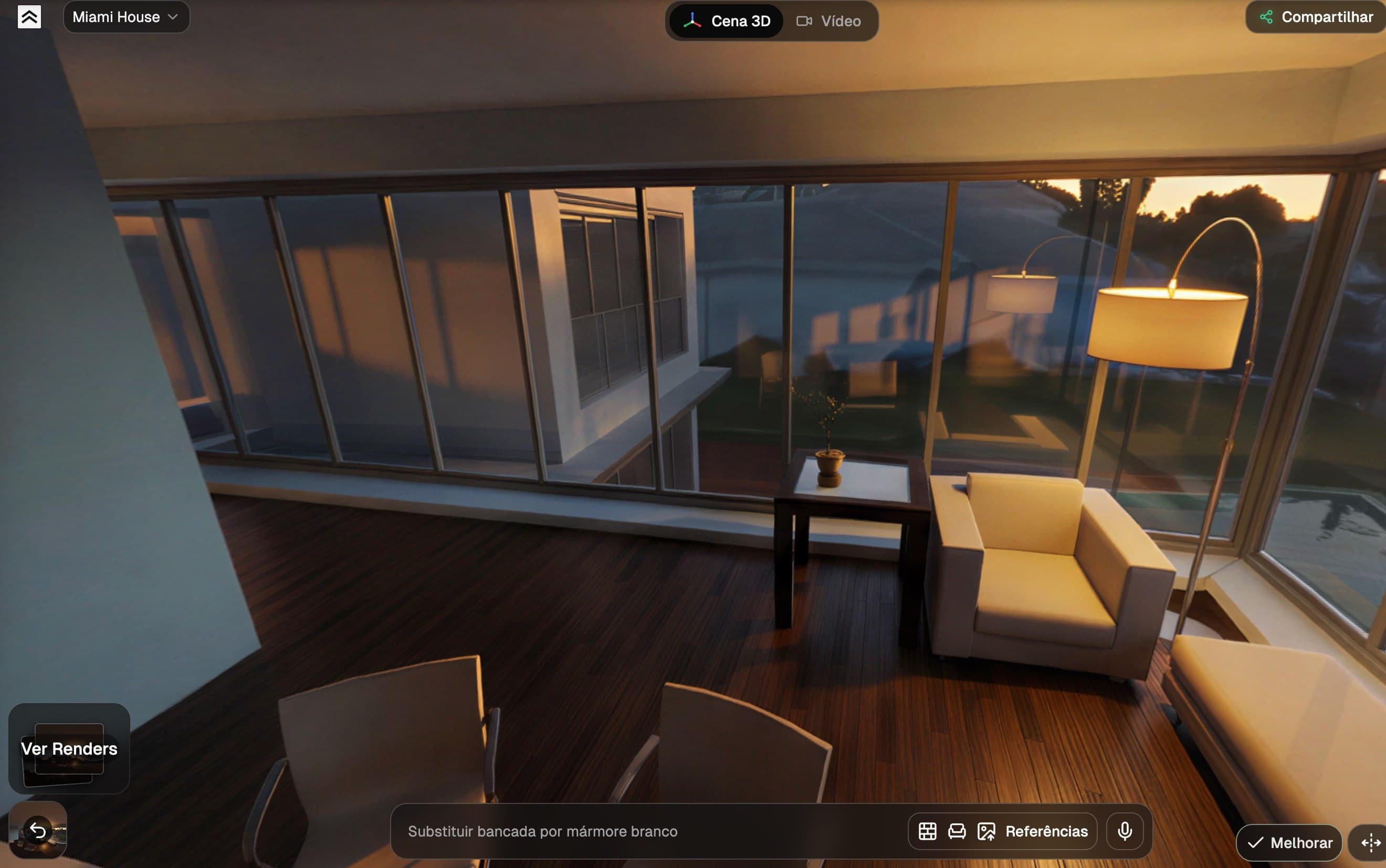 Explorando um render 360 finalizado dentro do visualizador imersivo