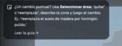 Consejo dentro de la app: usa Seleccionar área, describe la zona y luego el cambio