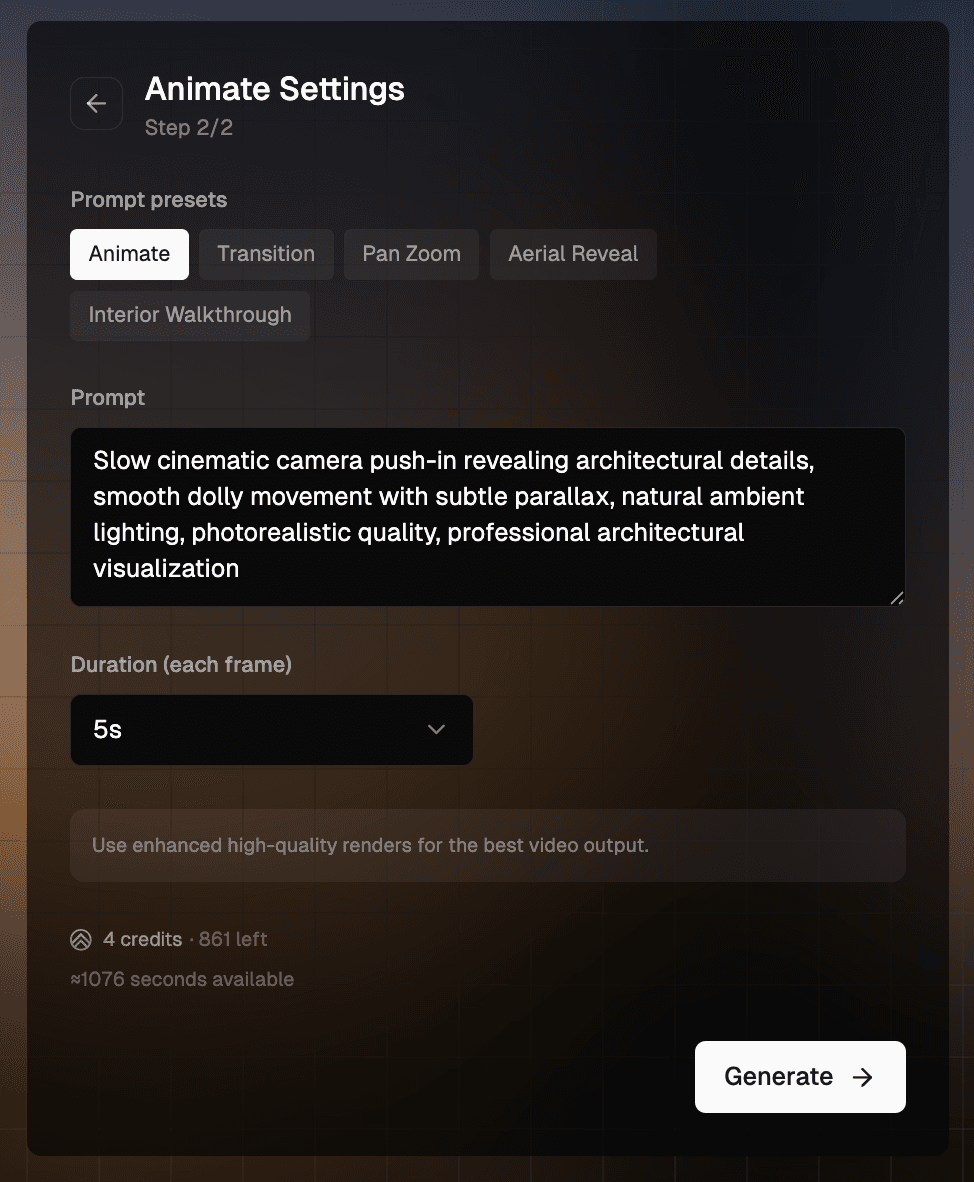 Animate settings