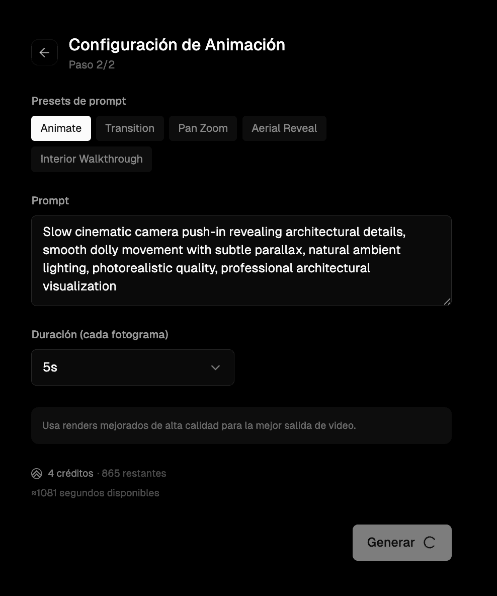 Configuración de Animación