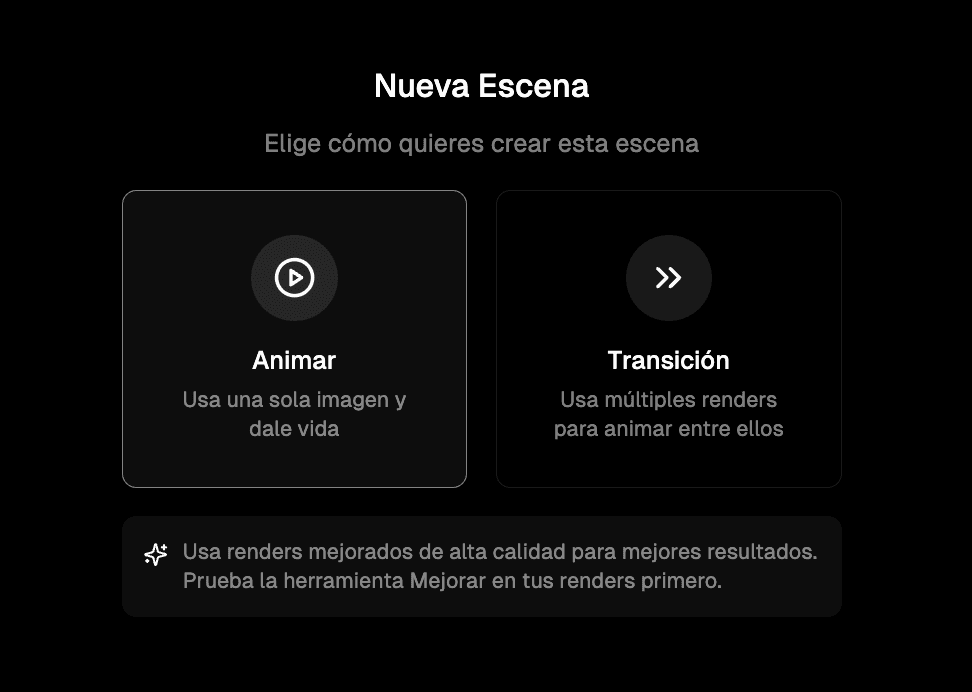 Ventana Nueva Escena: Animar o Transición