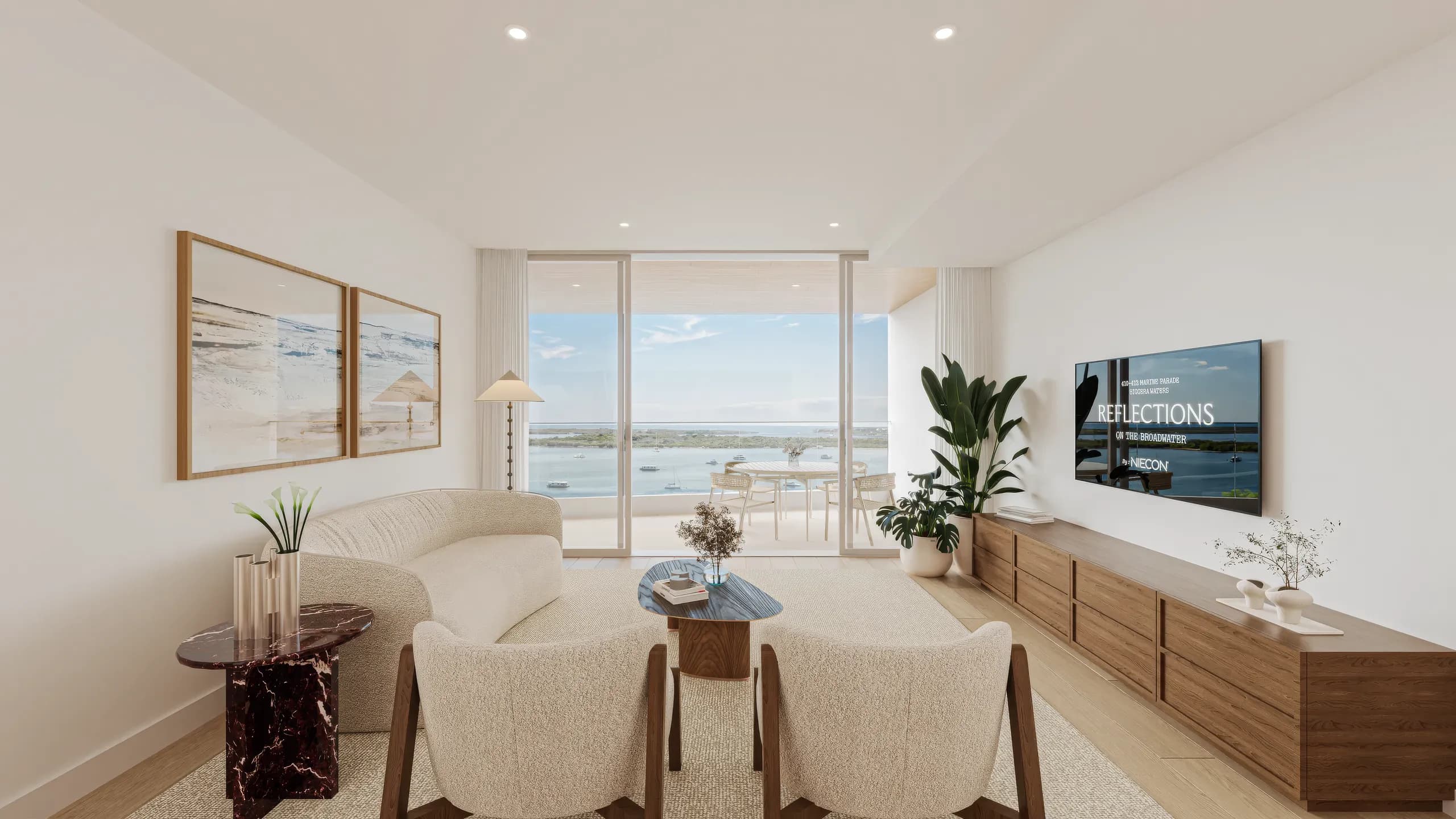 Apartment living room with sea views