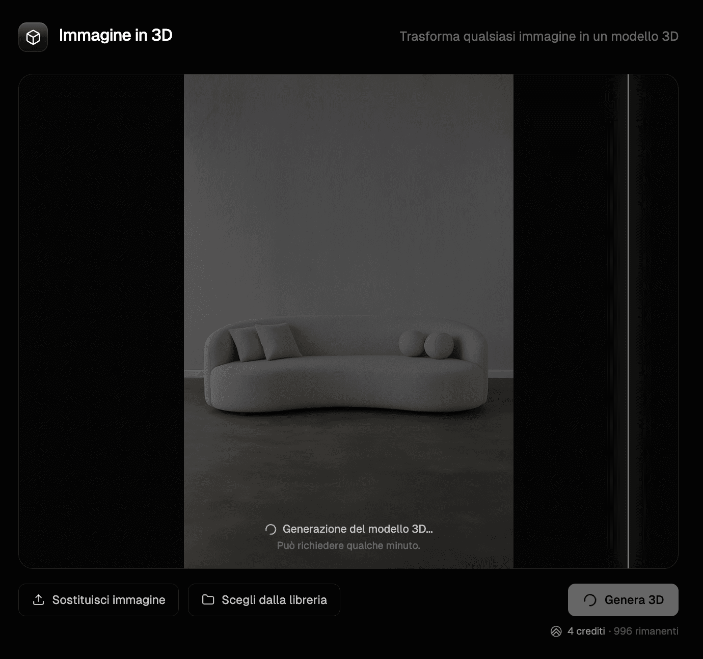 Avvia Image to 3D nel flusso Image to 3D di Render a House