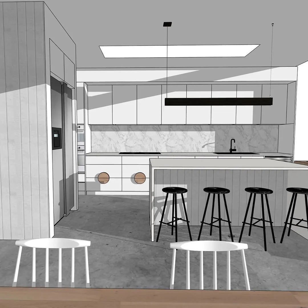 Imagen interior de cocina usada como base para generar un render con IA