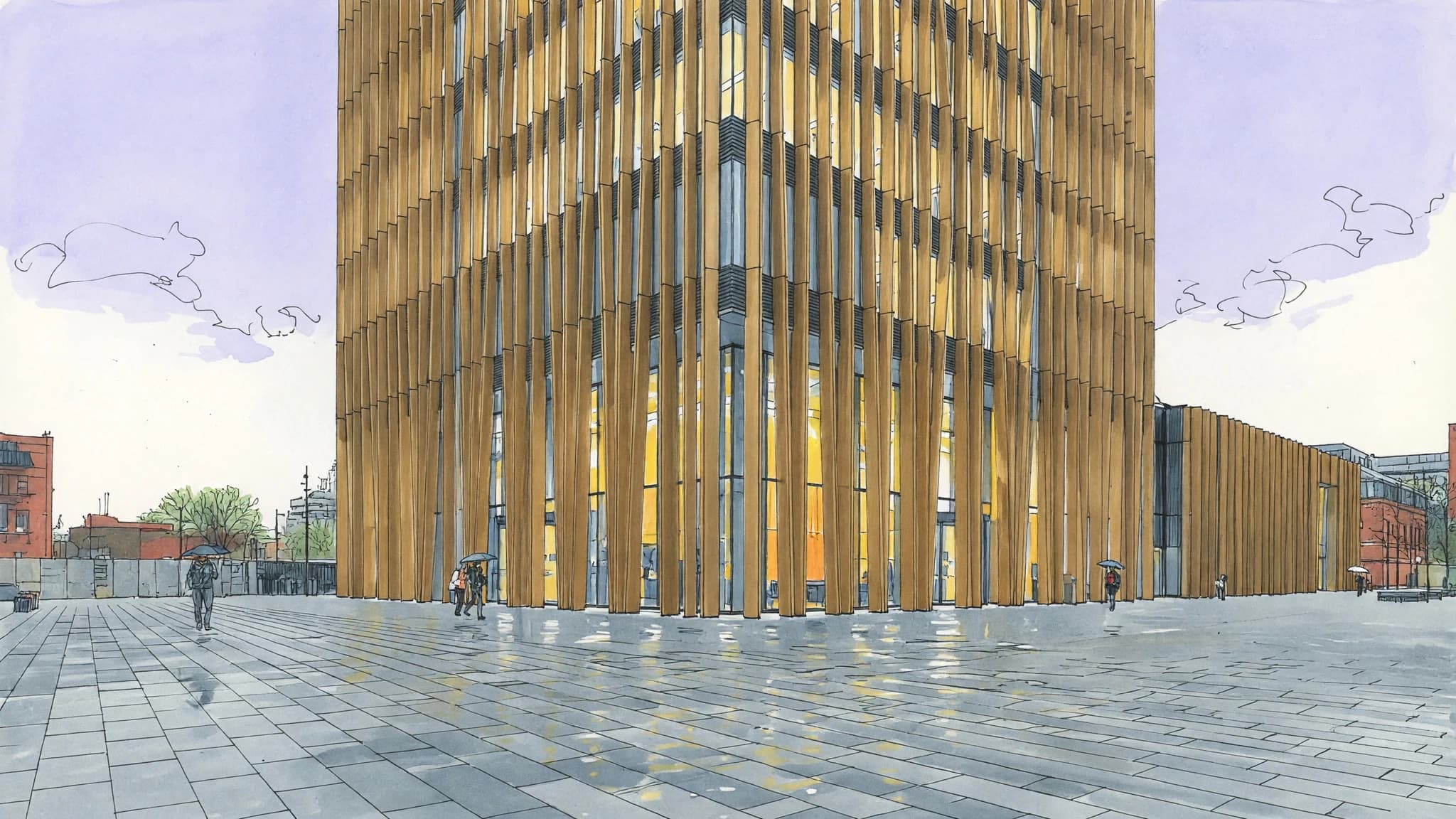Line-drawing facade study illustrating BIM and drafting work; not produced on or by a Lenovo laptop
