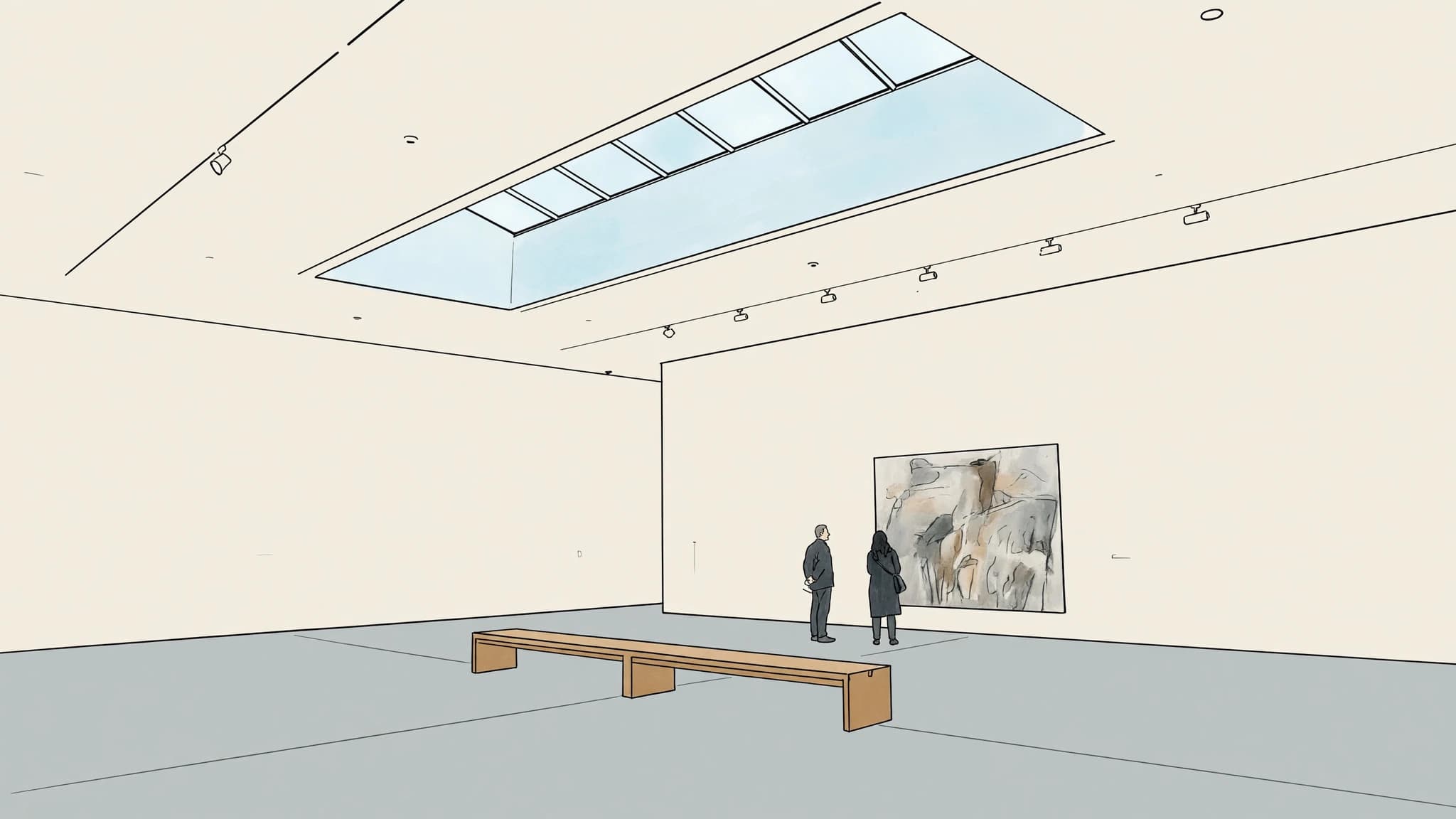 Line drawing of a museum building, illustrating a drawing fed into a live image generator.