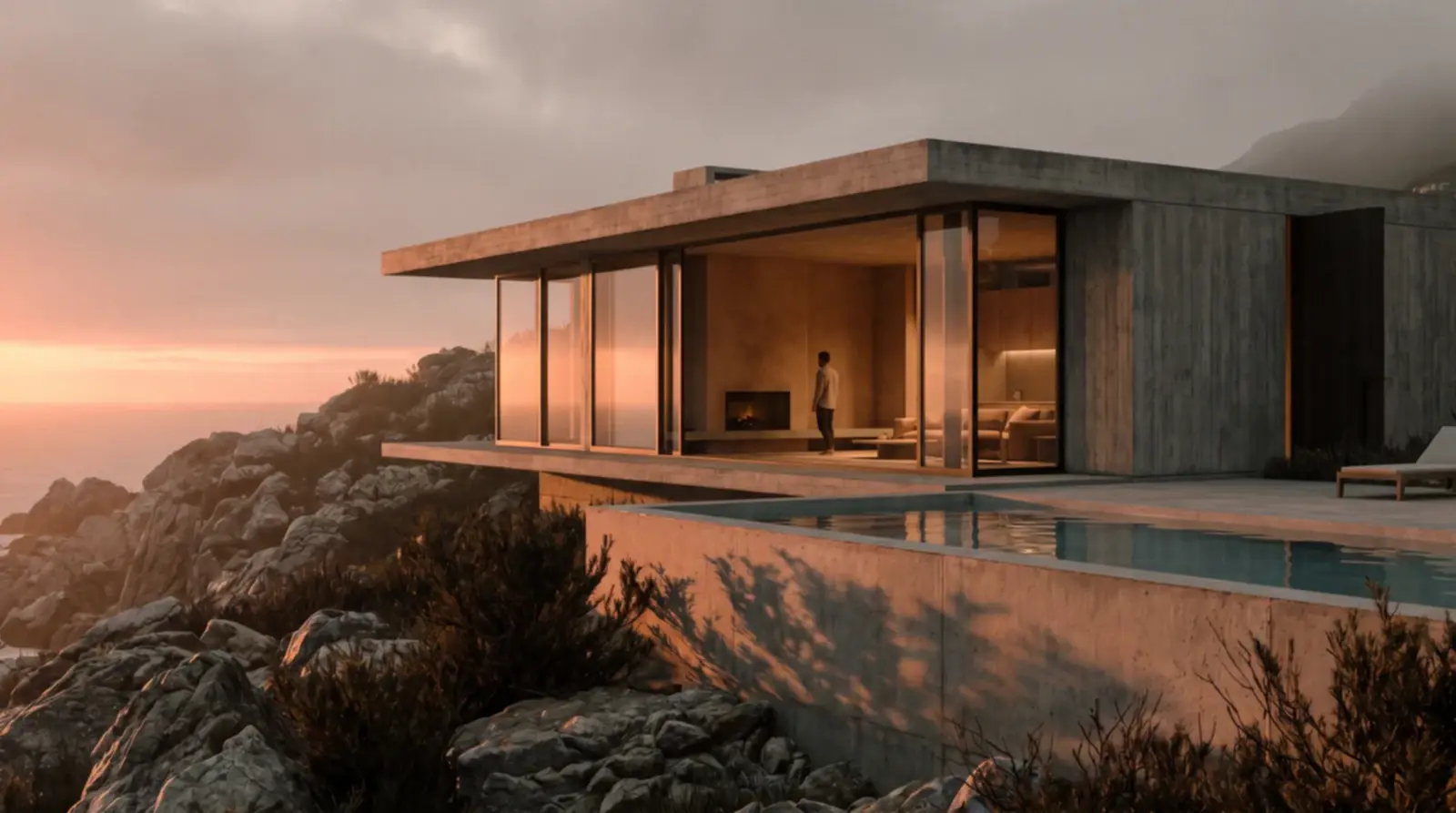 Soft daylight render of a contemporary house and garden.