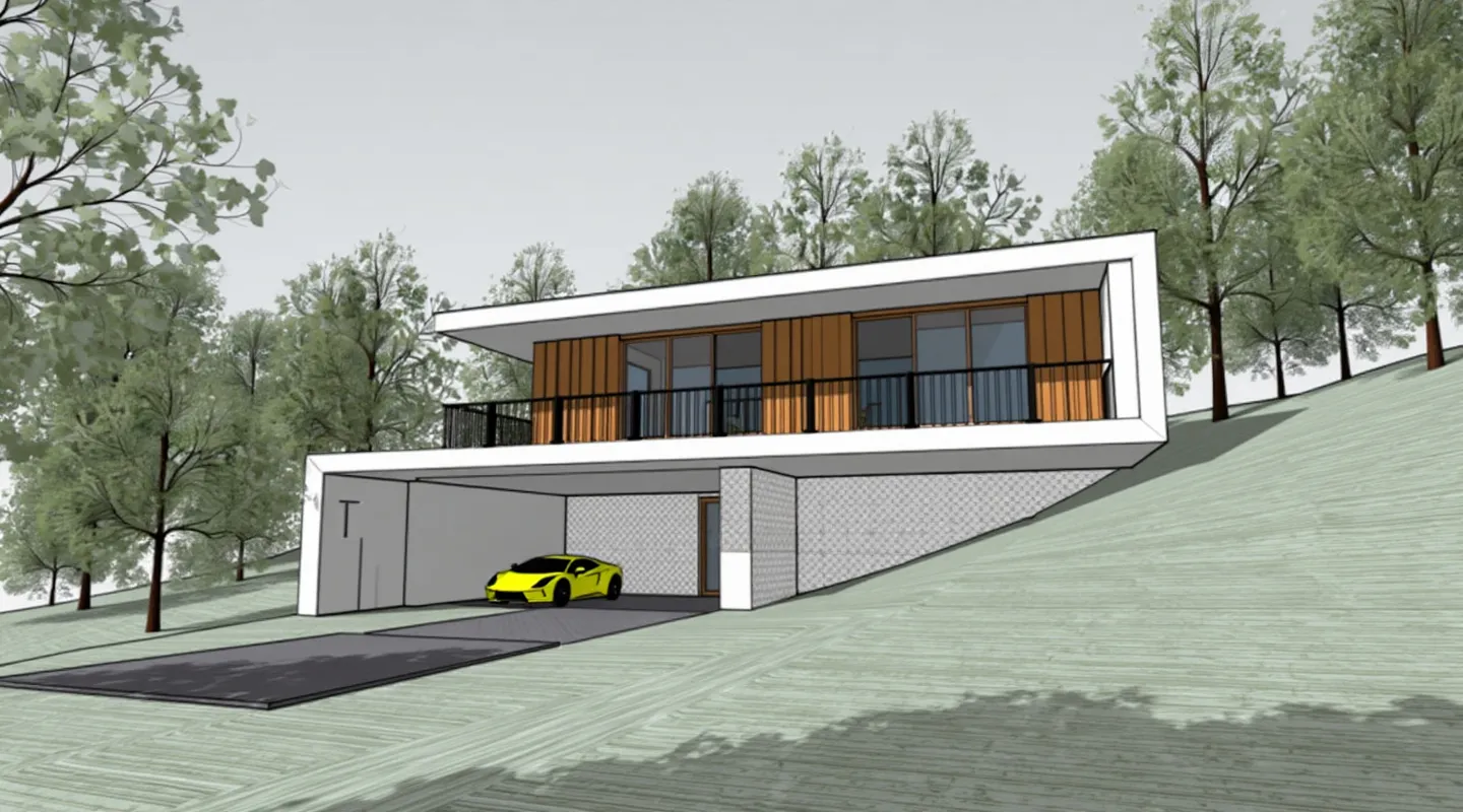 Colored architectural drawing used as a starting point for a render