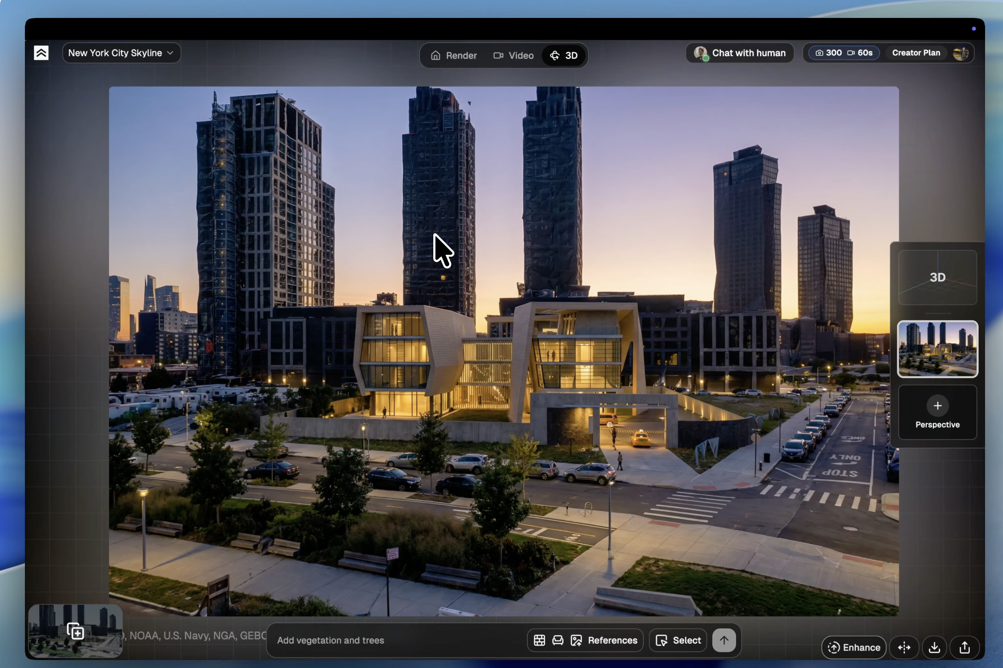 Site-specific architectural render generated from a 3D Preview camera.