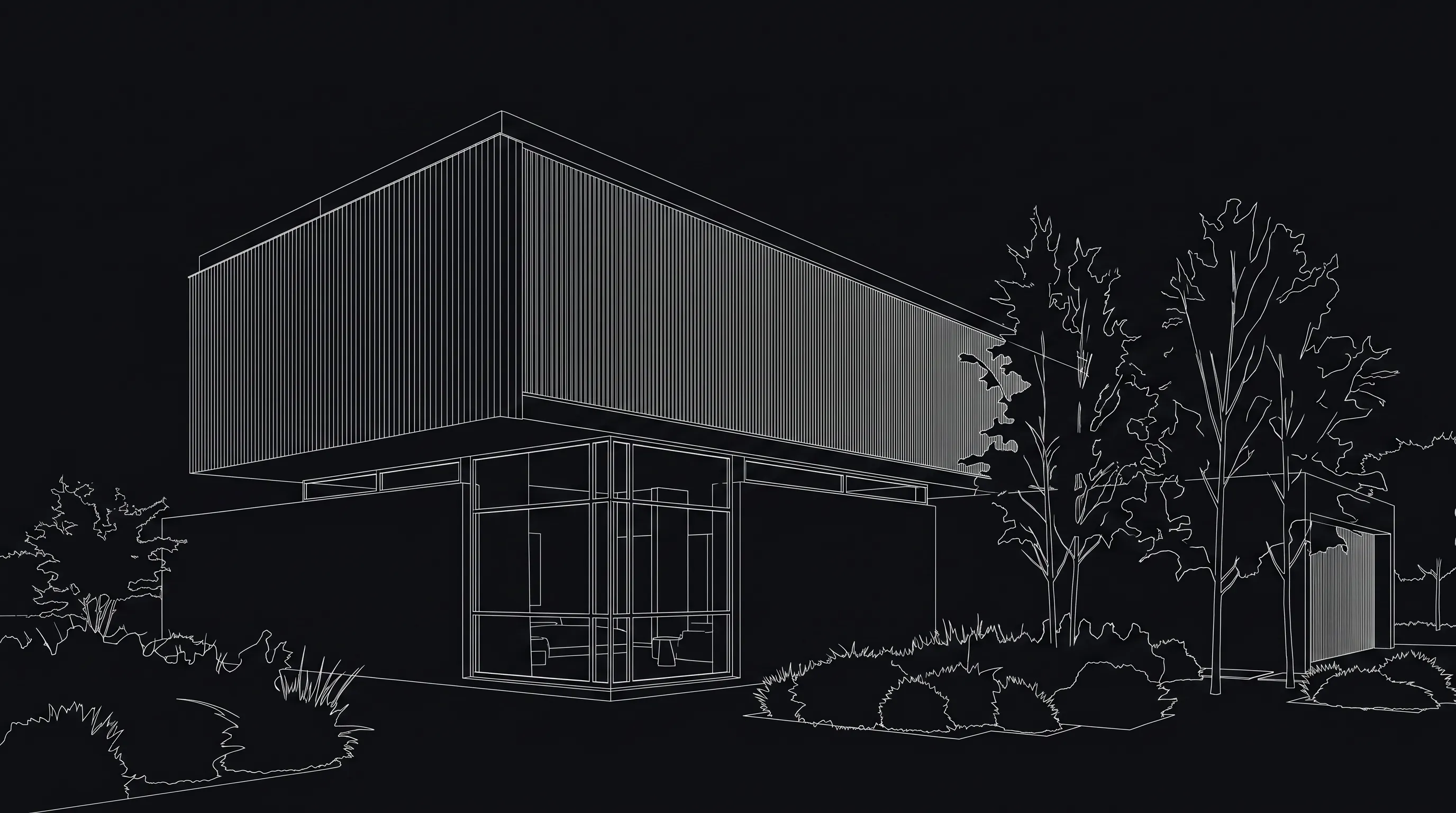Line drawing of a country house used as the render input